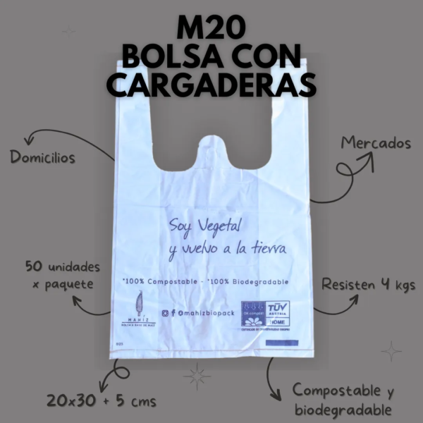 Bolsa compostable biodegradable de maíz ecolovers MAHIZ camiseta, mercado envio empaque ecommerce