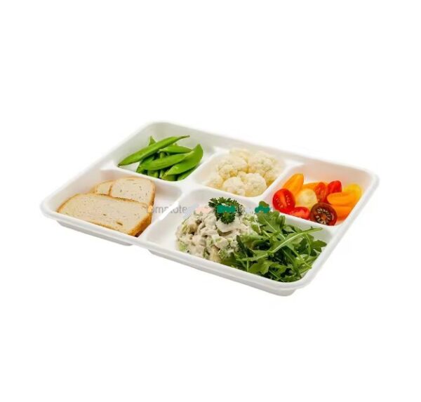 bandeja compostable de caña de azucar - 5 divisiones