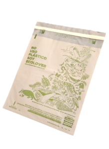 bolsa mensajería o envíos , bolsa de maíz compostable ecolóver