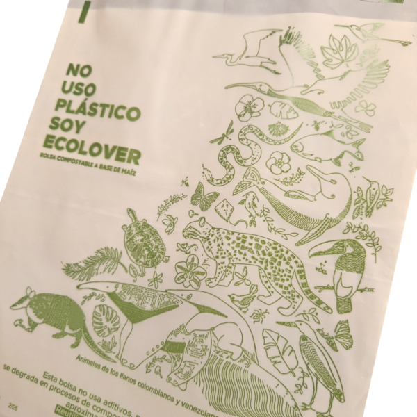 bolsa mensajería o envíos , bolsa de maíz compostable ecolóver