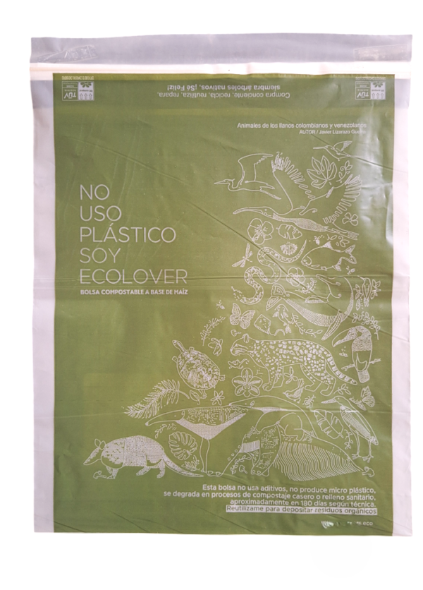 bolsa mensajería o envíos , bolsa de maíz compostable ecolóver