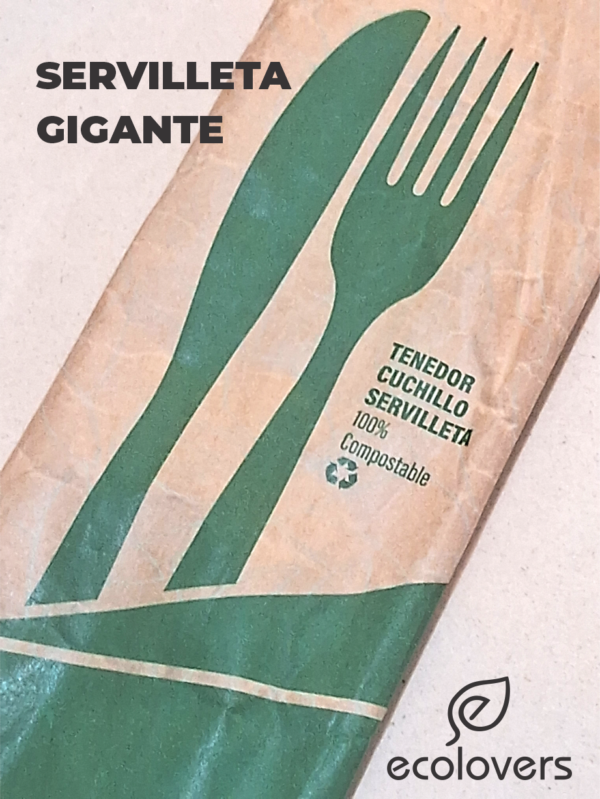 Set Cubiertos Compostables de Maíz - 1 Tenedor + 1 Cuchillo + Servilleta - Imagen 2