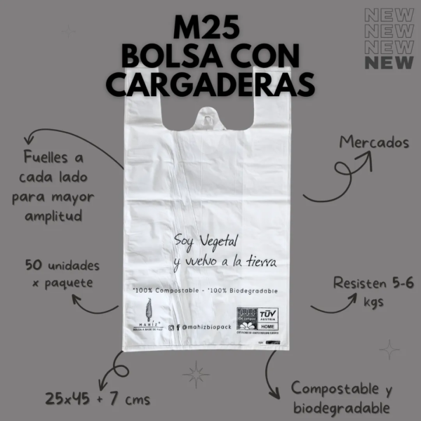 Bolsa compostable biodegradable de maíz ecolovers MAHIZ camiseta, mercado envio empaque