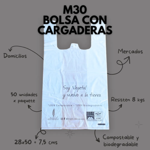 Bolsa compostable biodegradable de maíz ecolovers MAHIZ camiseta, mercado envio empaque ecommerce