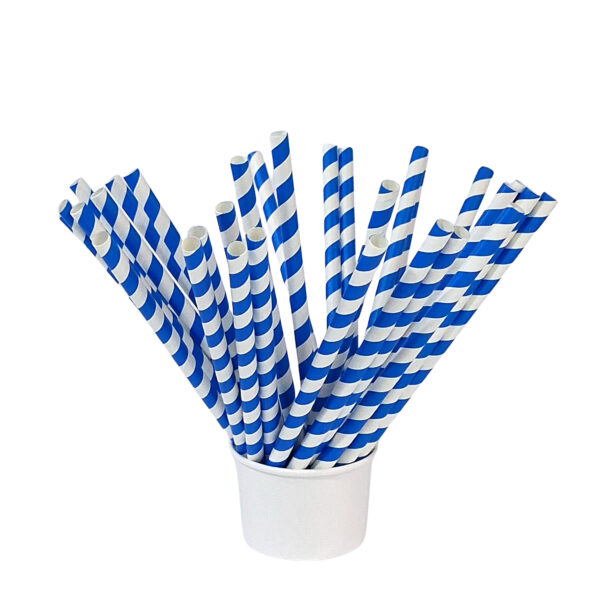 Pitillo de Papel Largo Espiral Blanco Azul - (8mm x 25cm) - Imagen 2