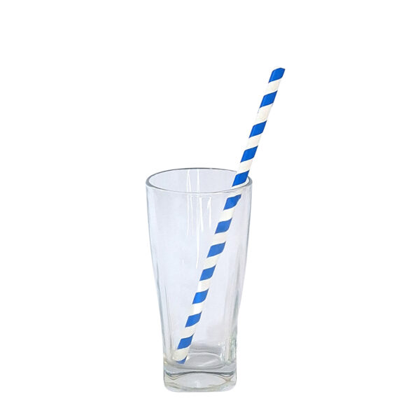 Pitillo de Papel Largo Espiral Blanco Azul - (8mm x 25cm)