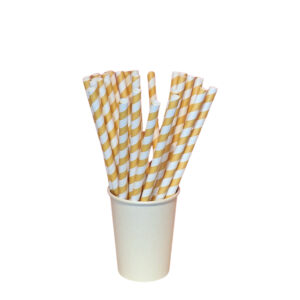 Pitillo de Papel Corto Espiral Blanco Dorado - (8mm x 19,7cm)
