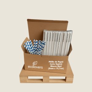 Pitillo de Papel Corto Espiral Blanco Azul - (8mm x 19,7cm) (2.000 uds)