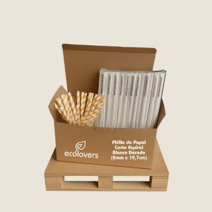 Pitillo de Papel Corto Espiral Blanco Dorado - (8mm x 19,7cm) (2.000 uds)