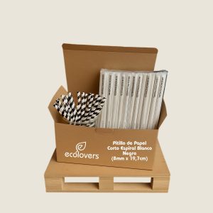 Pitillo de Papel Corto Espiral Blanco Negro - (8mm x 19,7cm) (2.000 uds)