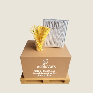 Pitillo de Papel Largo Espiral Blanco Amarillo - (8mm x 25cm) (2.000 uds)