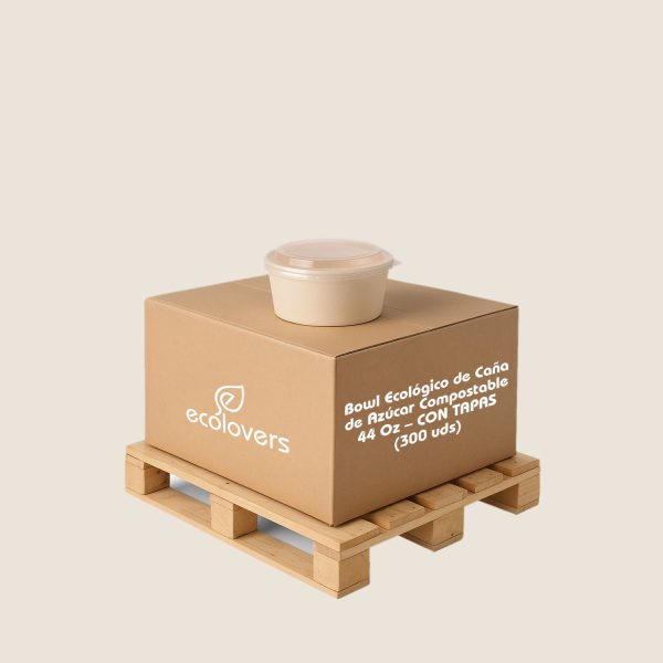 Bowl Ecológico de Caña de Azúcar Compostable - 44 Oz - CON TAPAS (300 uds)