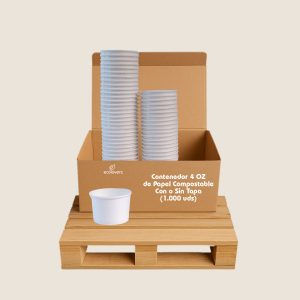 Contenedor 4 onzas de Papel Compostable - Con o Sin Tapa (1.000 uds)