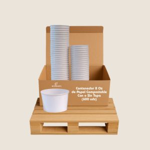 Contenedor 8 onzas de Papel Compostable - Con o Sin Tapa (600 uds)