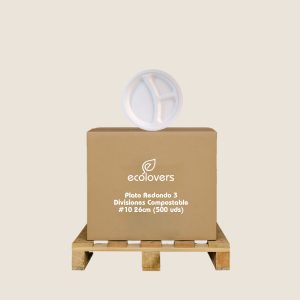 Plato Redondo 3 Divisiones Compostable #10 26cm (500 uds)